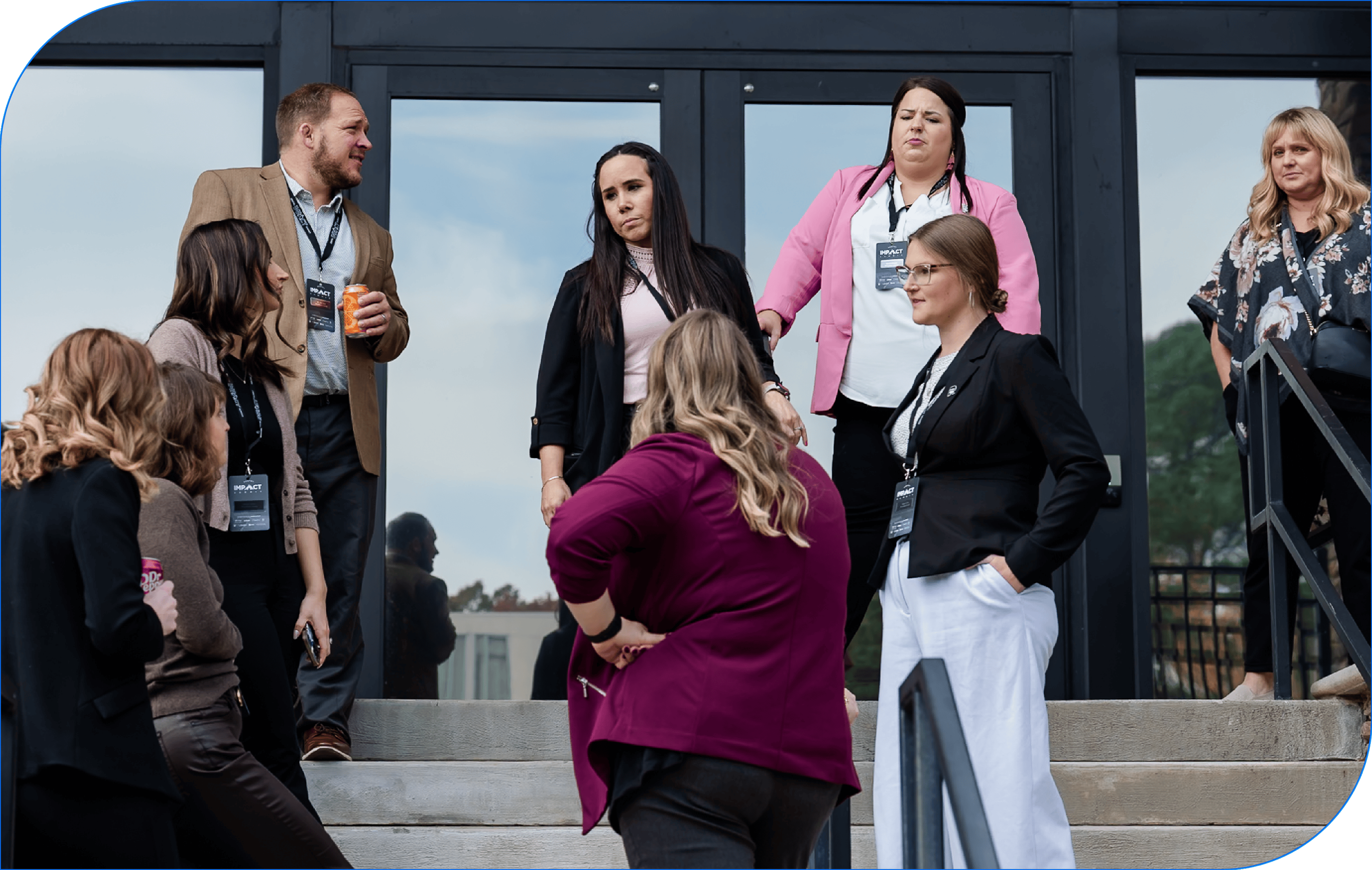 Dentists hanging out outside of the Leadership Academy Space